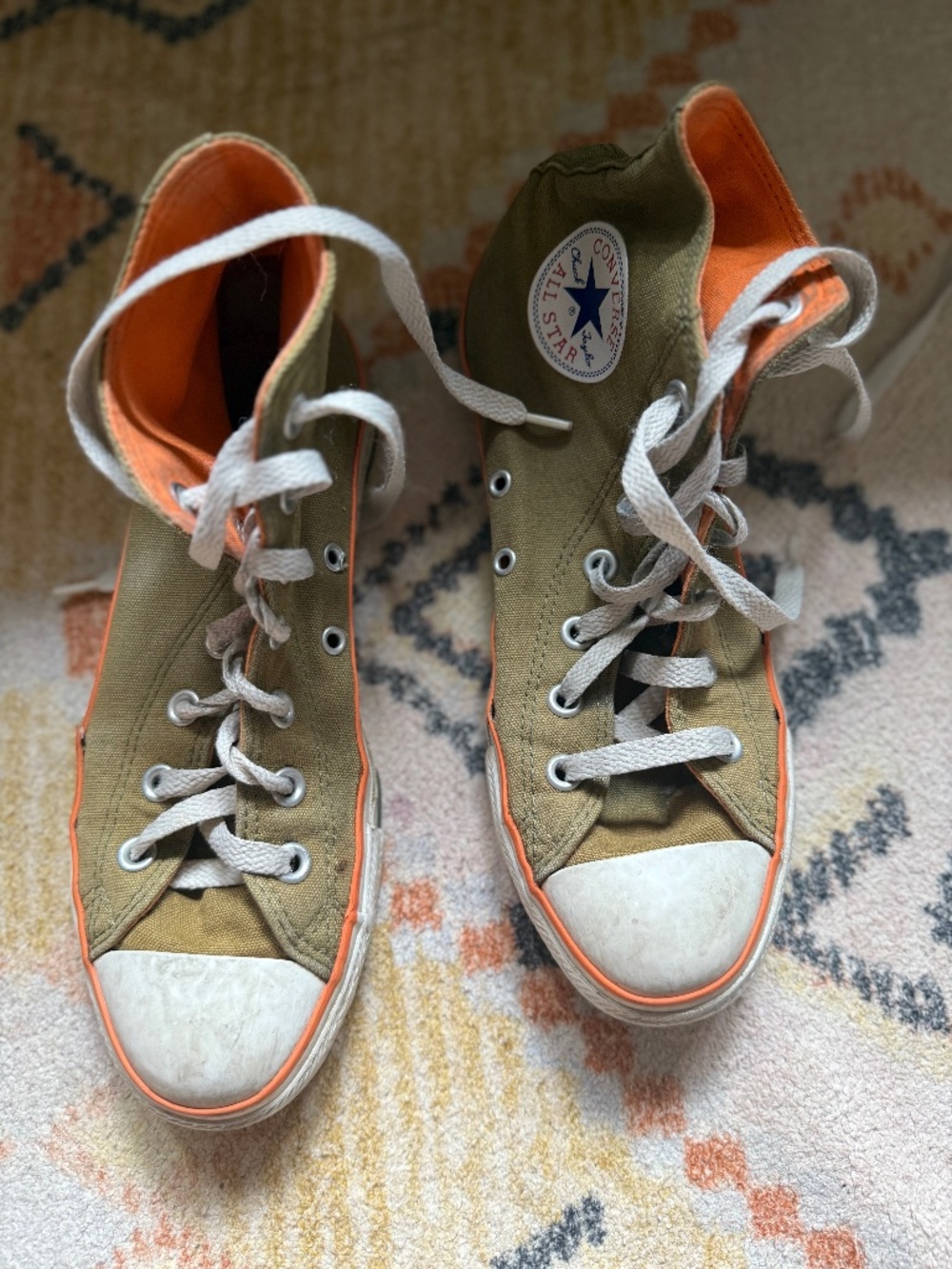 Converse High Top Sneakers Sz 8 Women's 6 Mens Green Orange Hi Lace Up